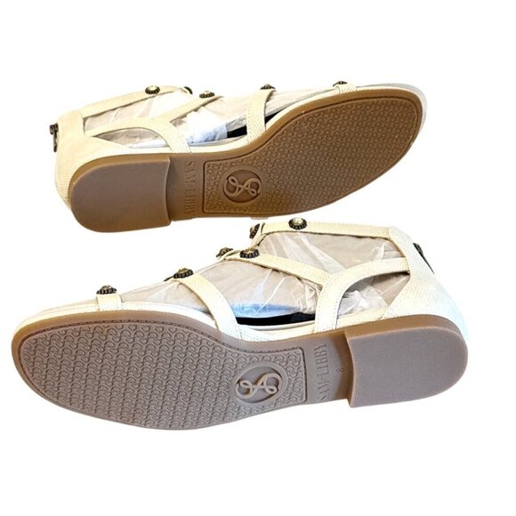 Sam & Libby Rhonda Faux Leather Caged Sandal Silver Creampy Strap Size 8 NWB - Picture 7 of 8